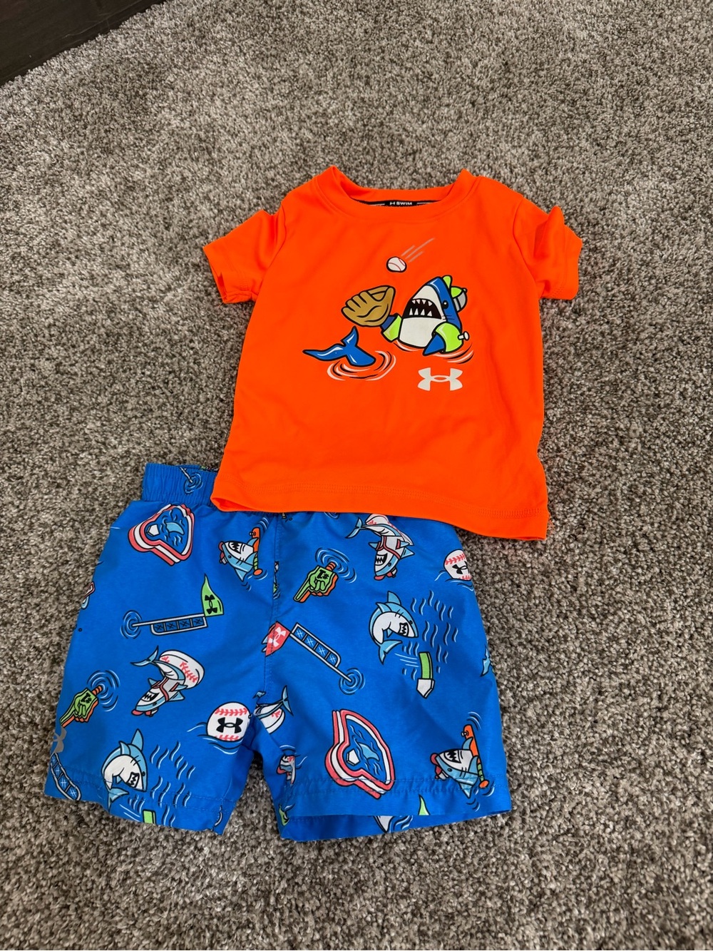 Under Armour Kids Orange Rash Guard & Blue Swim Shorts Set